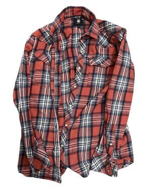 G-Star RAW Slim Fit Red Plaid Snap Button Shirt — Size L